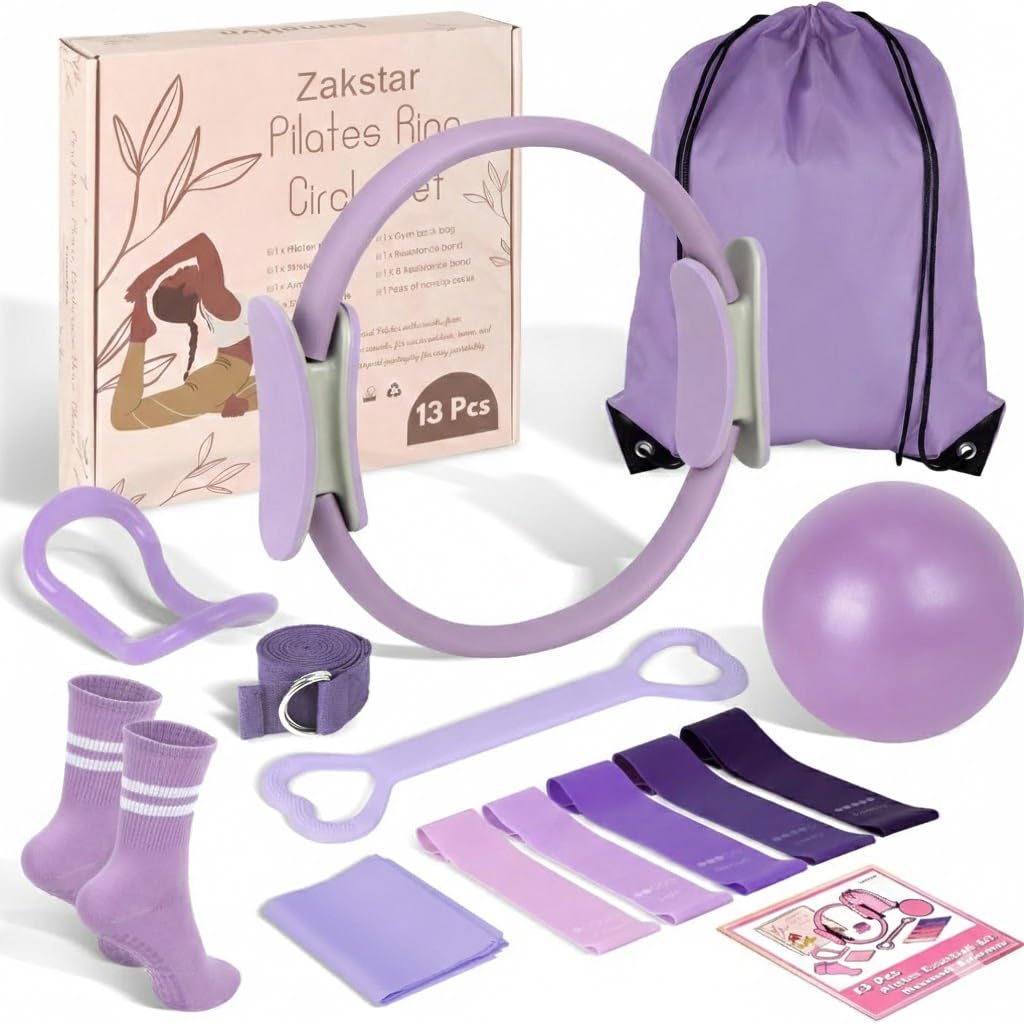 ZAKSTAR 13-pcs Home Pilates Essentials Kit for Women β 9inch Yoga Ball, Figure-8 Resistance Band, Pilates Ring, Exercise Bands & Accessories β Beginner Pilates Equipment Set for Home Workouts (Blue)