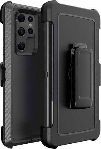 Defender Case for Samsung Galaxy S23 Ultra, Heavy Duty Shockproof Dustproof 3 in 1 Rugged Protective Bumper Cover, Military Grade Drop Protective Phone Case Black