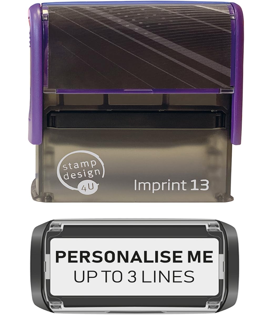 Stamp Design 4U Imprint 13 58x22mm 3 Line Personalised Stamp Premium Custom Made Self-Inking Business Address Rubber Stamp with Black Ink