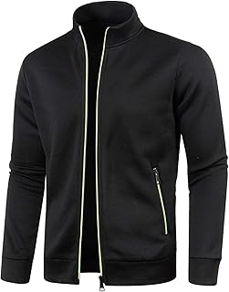 Sudadera para hombre, chaqueta de algodón, chaqueta deportiva sin capucha, chaqueta de punto, chaqueta monocolor, gabardina con cremallera, informal, tops de manga larga, cuello alto, chaqueta