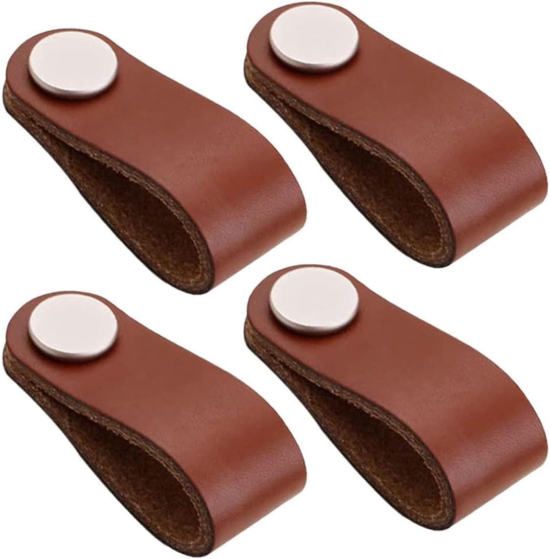 Kuayeocf 4Pcs Leather Drawer Pull, Wardrobe Cabinet Door Handle Knobs For Furniture Hardware(,Single Hole)