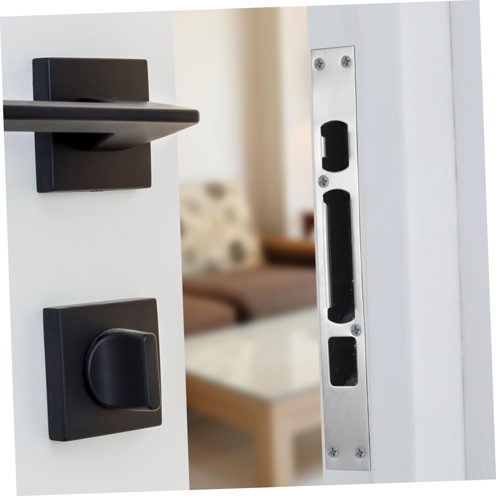 Lurrose 9 Ensembles Gâche De Porte Noire Frapper Plaque De Recouvrement De Trou De Porte Plaque De Verrouillage De Porte Intérieur Acier Inoxydable Silver 2 Pièces * 9
