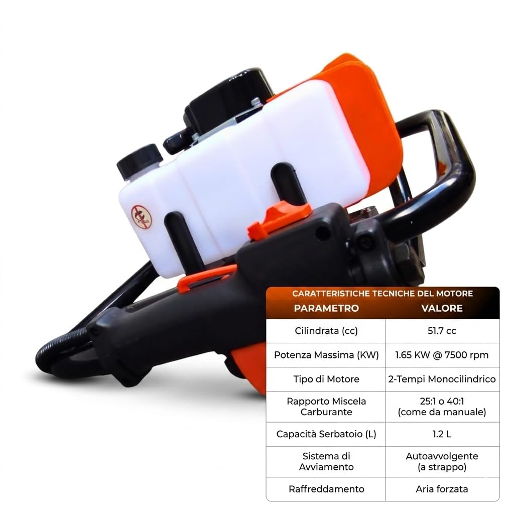 Trivella a Scoppio Mototrivella Professionale 52cc - Con 3 Punte da 100, 150, 200mm - Ideale per Pali da Recinzione, Giardinaggio, Bricolage e Costruzioni