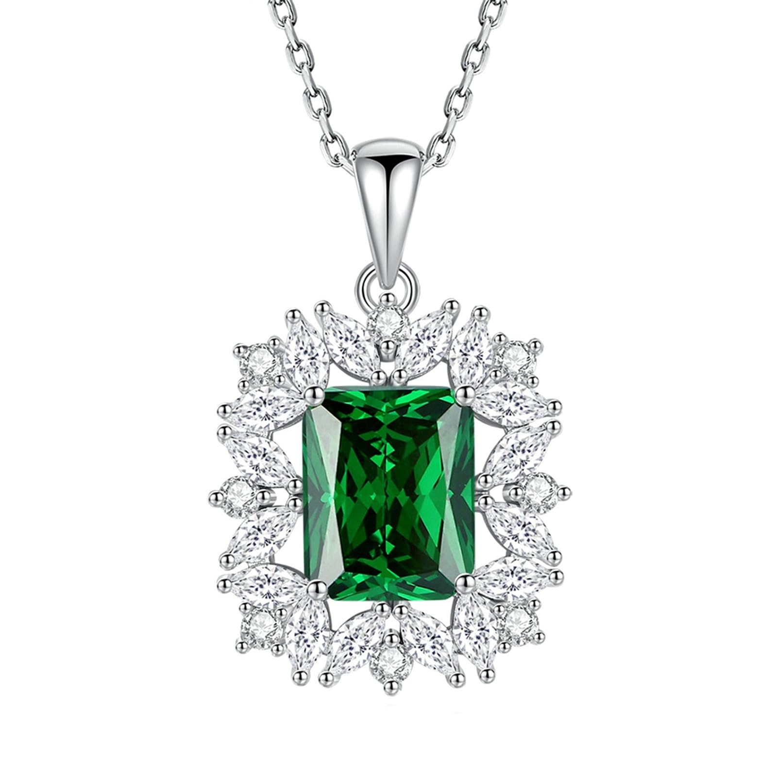 Wycian Collares de oro real para mujer, piedra natal, topacio azul y moissanita rectangular, colgante grande, collar de oro delicado para mujer, 45 cm