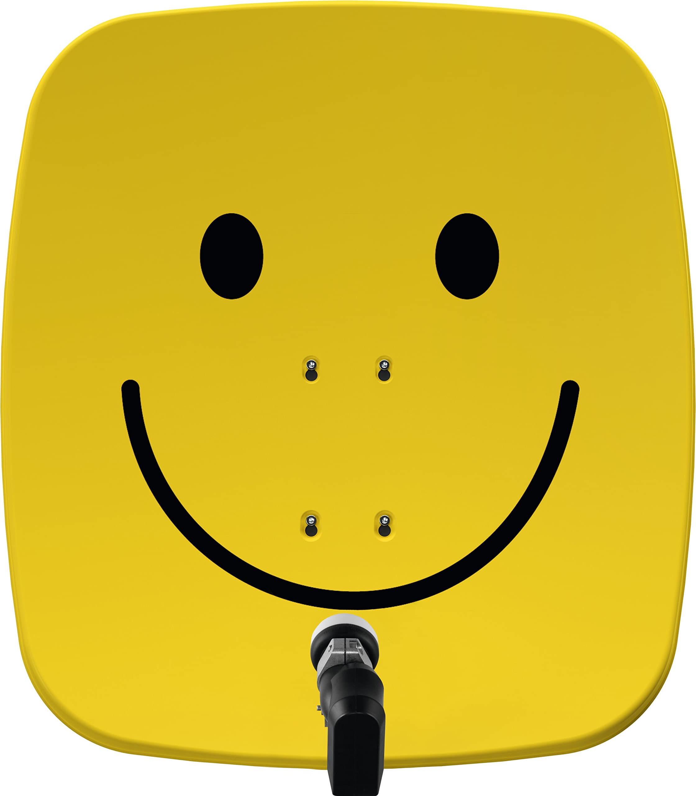 TechniSatSATMAN 65 PLUS Satellite Dish for 2 Subscribers (65 cm Sat Mirror with Mast Mount and 40 mm Universal Twin LNB) Yellow with Smiley