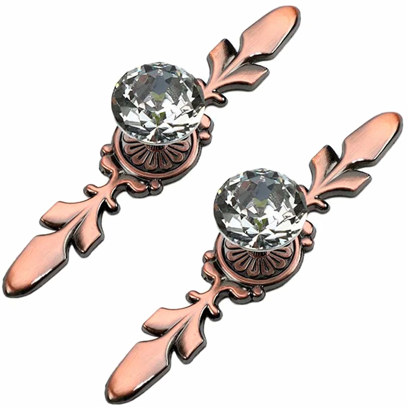 Frolahouse 2Pcs Diamond Crystal Handles with Red Bronze Plate (Length: 120mm),Shoe Box Cabinet Handles,Closet Dresser Drawer Knobs,Wardrobe Pulls