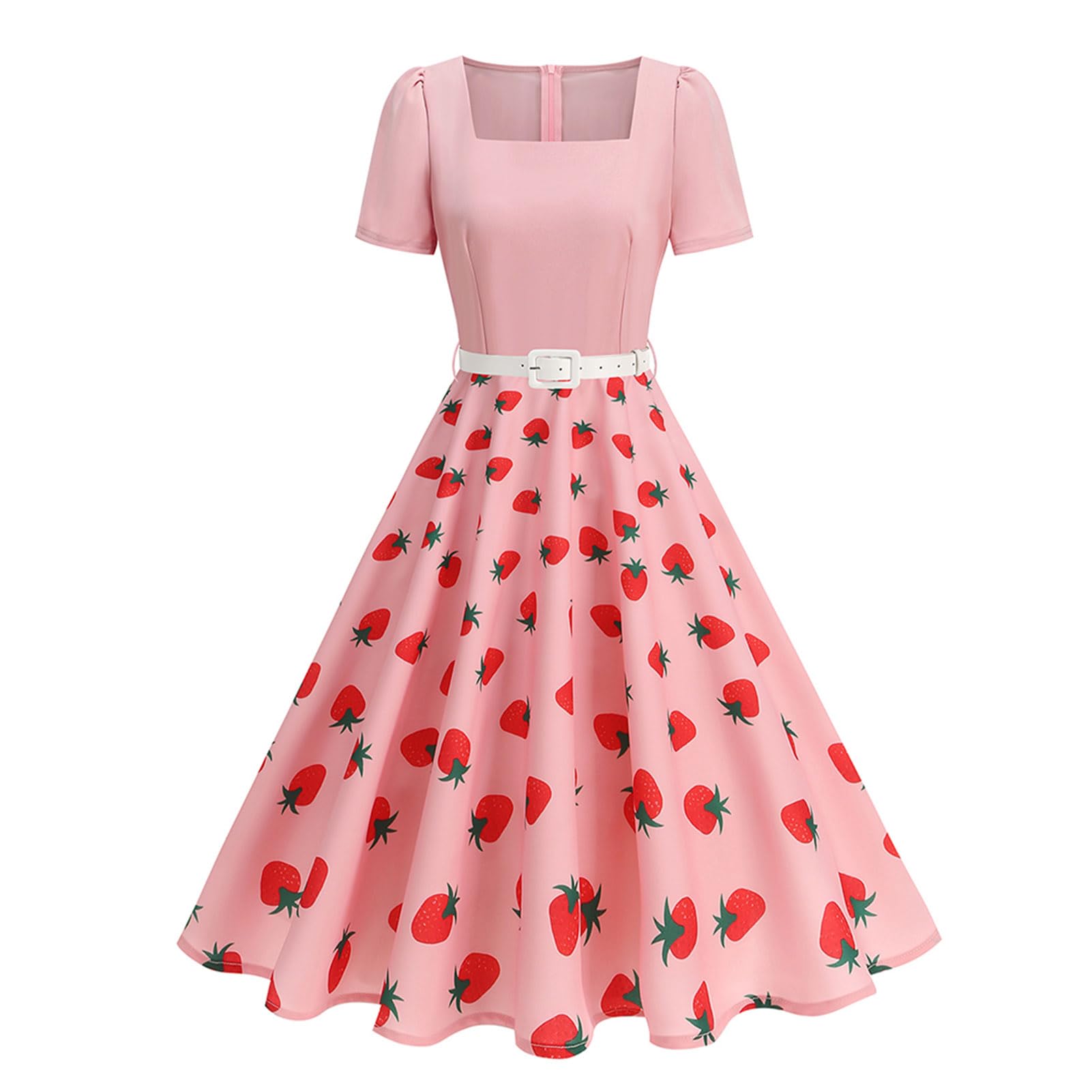 OMEWEE Rockabilly Kleider Damen 1950er Vintage Retro Kurzarm Polka Dot A-Line Swing Cocktailkleid Elegant Knielang Hochzeit festliches Kleid Abendkleid Partykleid