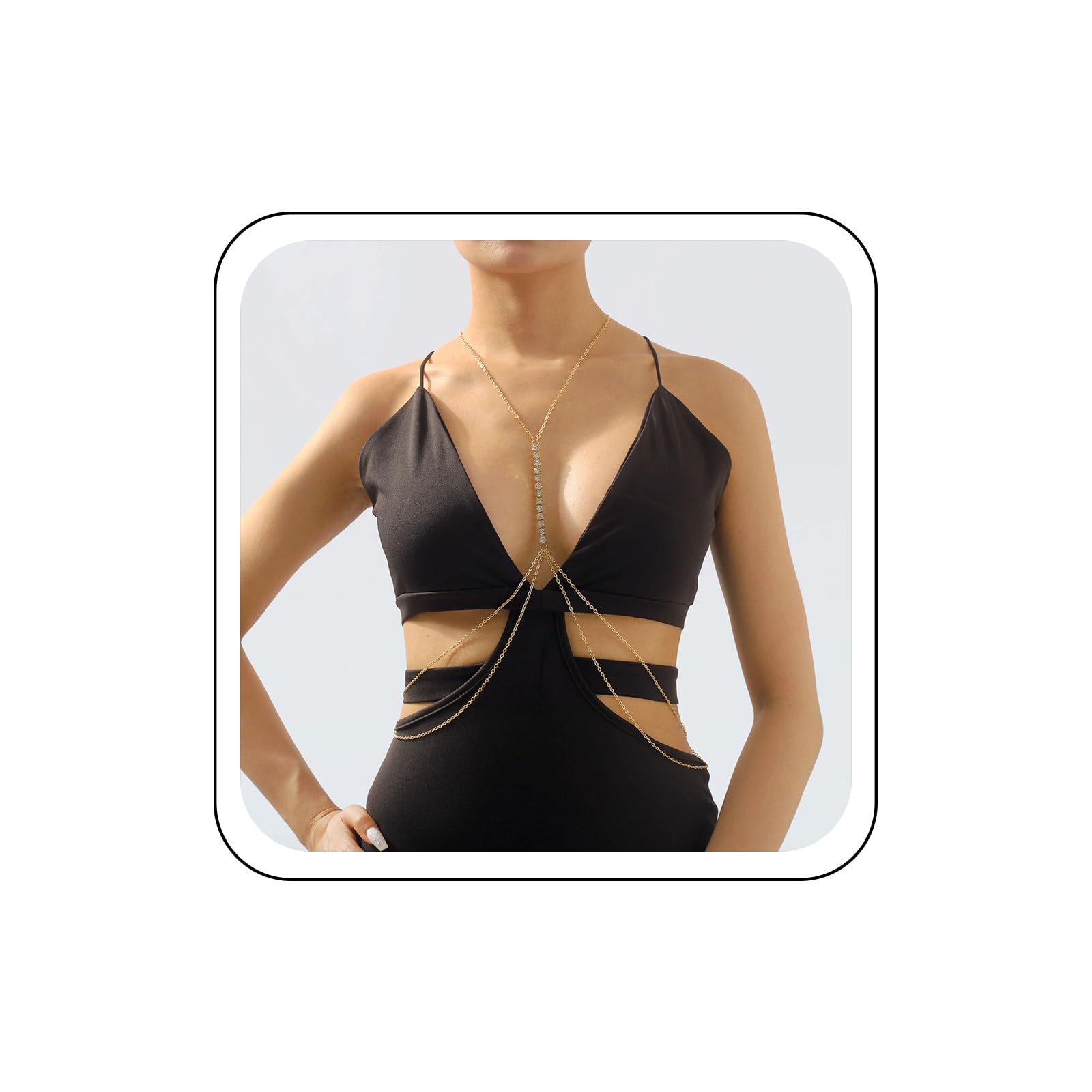 Chaîne De Corps Strass Croisée - Bijoux Bikini Soutien-Gorge Taille Plage Été Femme Sexy
