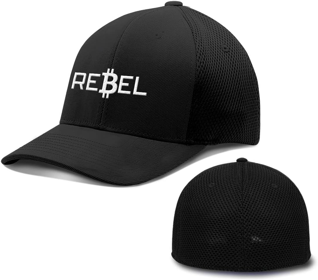 Rebel Bitcoin Hat Fitted Hats Crypto Baseball Cap Ultrafibre Breathable Mesh Side for Casual Wear