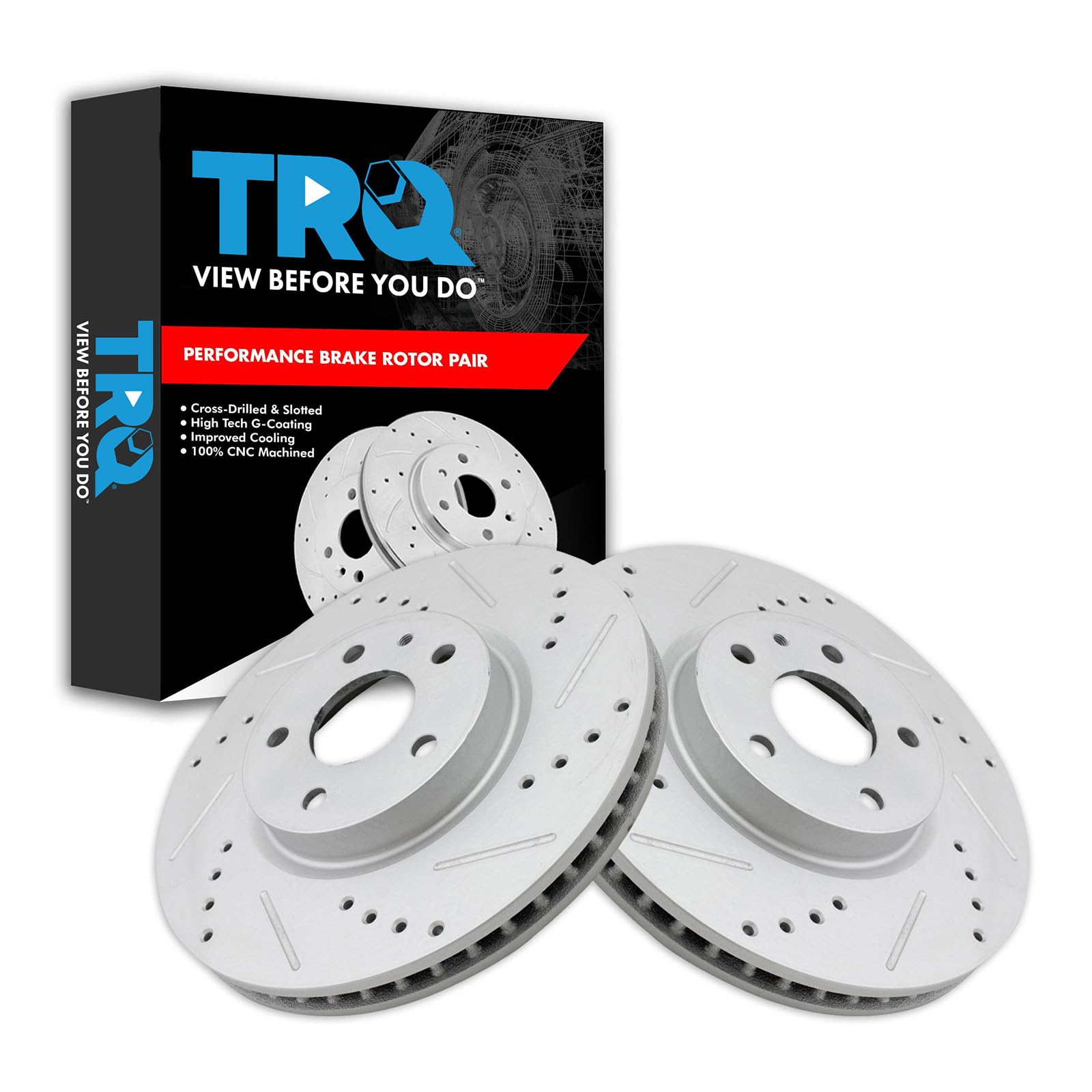 TRQ Performance Front Brake Rotor Set Coated Drilled Slotted Compatible with 13-20 Ford Fusion SE 13-20 Ford Fusion Titanium 13-20 Ford Fusion S 17-18