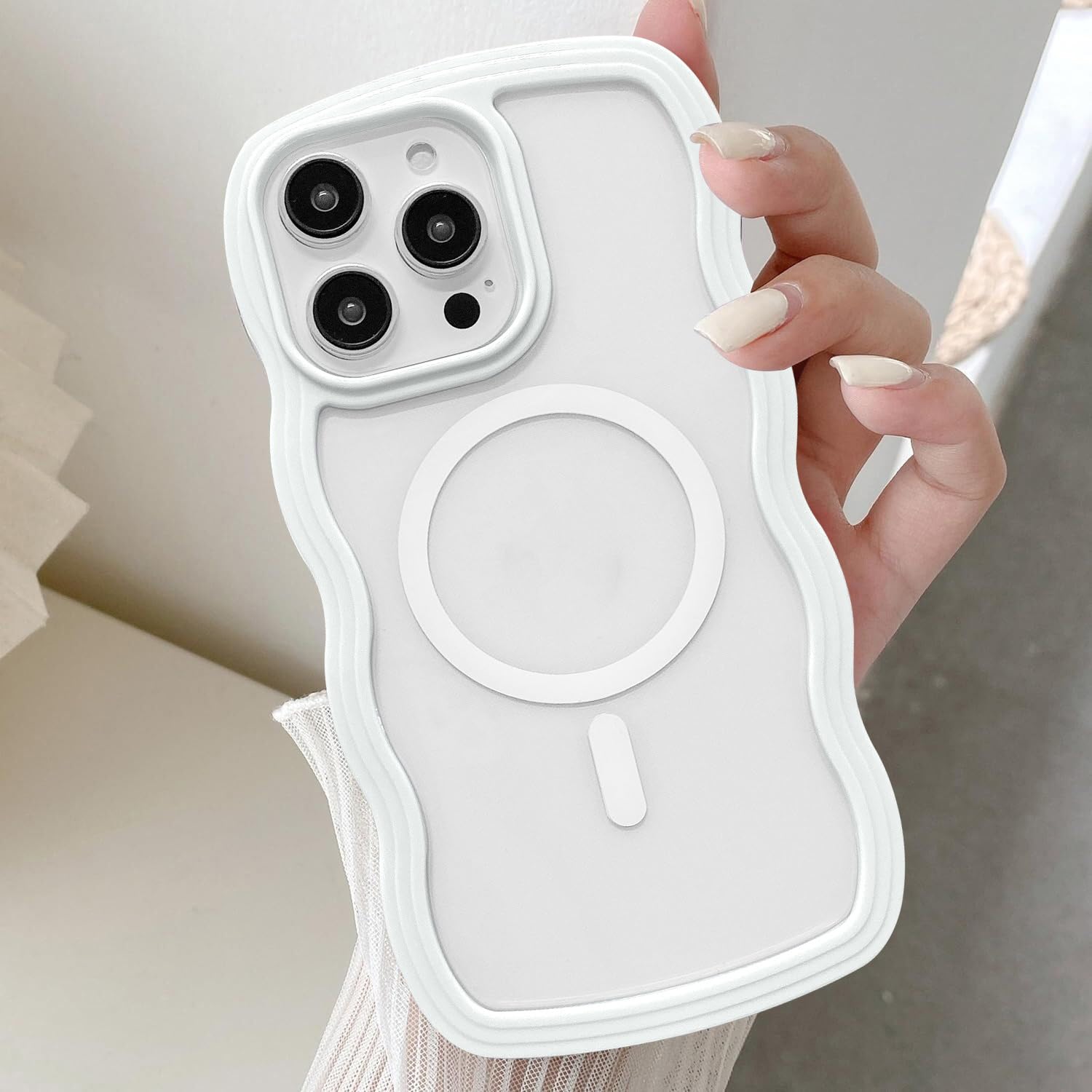 UEEBAI Magnetic Case Candy Wave Frame Case for iPhone 15 Pro Max 6.7 inch, Cute Curvy Cover Compatible with Magsafe Shockproof Cover Non-Yellowing