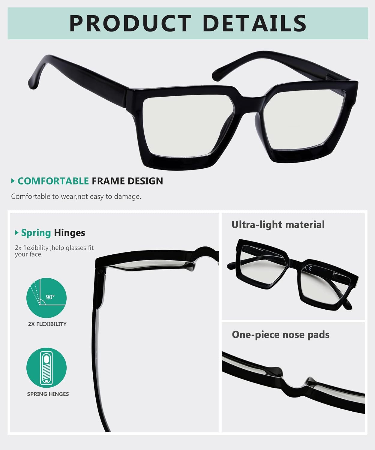 Eyekepper Multifocus Progressive Computer Readers Women - Noline Trifocal Reading Glasses Blue Light Filter Oversize Frame - Black +2.00