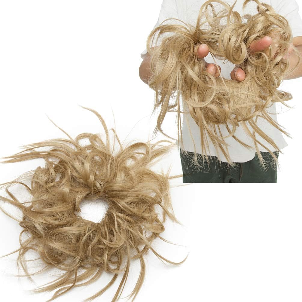 Tousled Updo Messy Bun Hair Extension Instant Ponytail With Elastic Rubber Band Updo Chignon Donut Scrunchies Extensions Hairpiece Synthetic Wavy Hair for Women Ash Blonde - Image 3