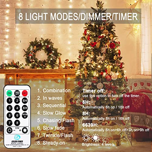 20M LED Lichterkette aus Kupferdraht 200LEDs Warmweiß Lichterkette mit Stecker und Fernbedienung, Wasserdicht IP65, Innen Außen Deko für Weihnachten Hochzeit Garten Party