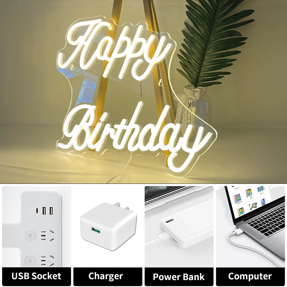 Insegna Al Neon 'Buon Compleanno' | LED USB 42x31cm - Decorazione Per Feste E Pareti - Foto 5