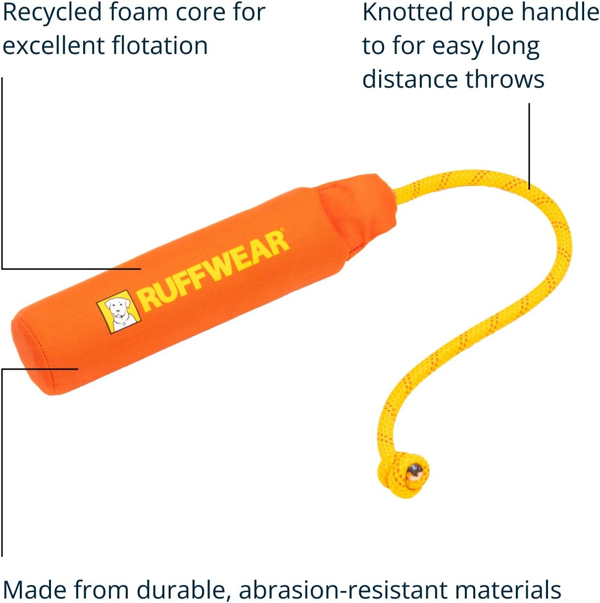Ruffwear Lunker Throw Toy for Dogs – Durable, Soft Fabric Toy with Rope Handle for Fetch and Tug on Land & Water, Tangelo Orange, Medium