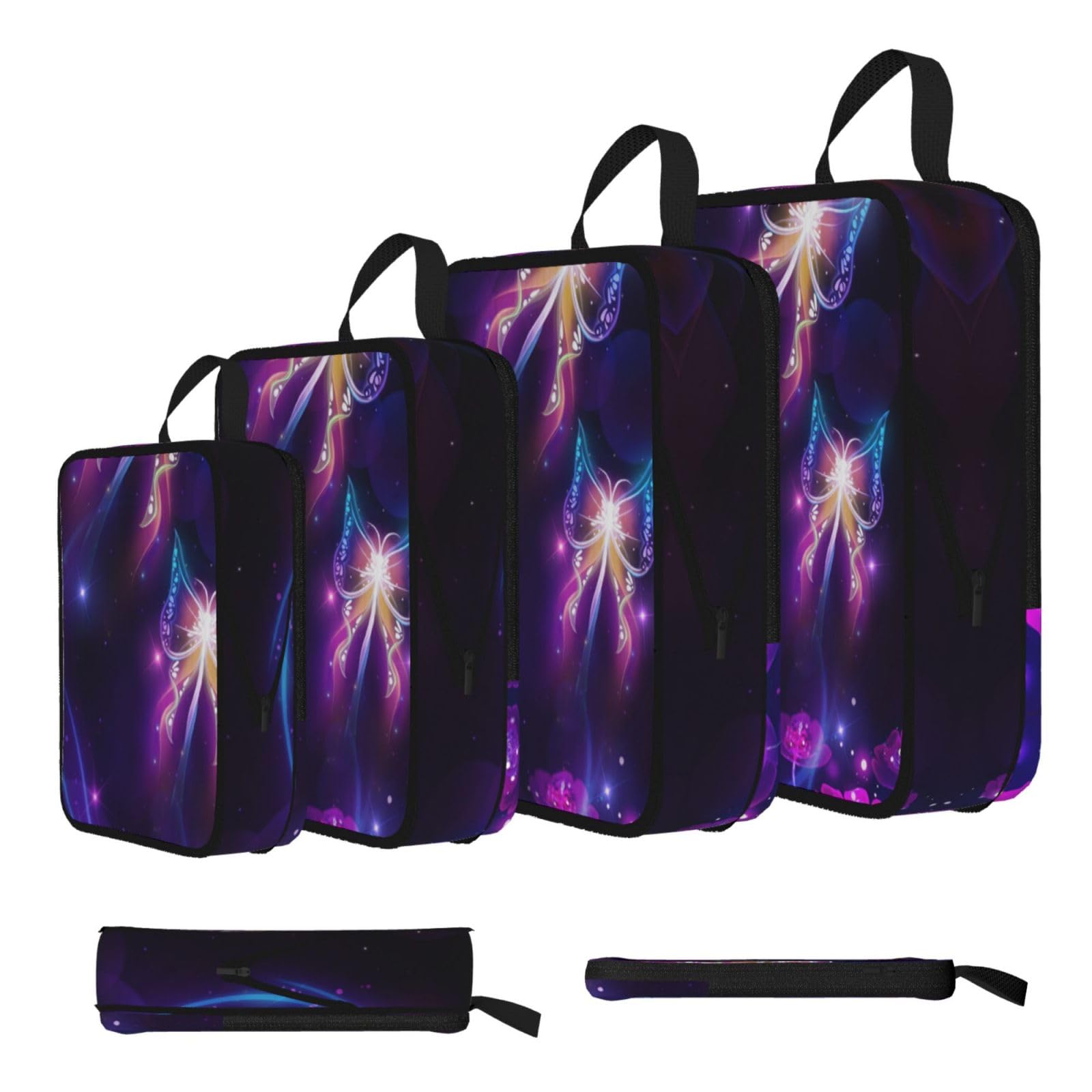 Purple Butterfly Print 4 Set Compression Packing Cubes For Suitcases,Expandable Storage Bags Organizers
