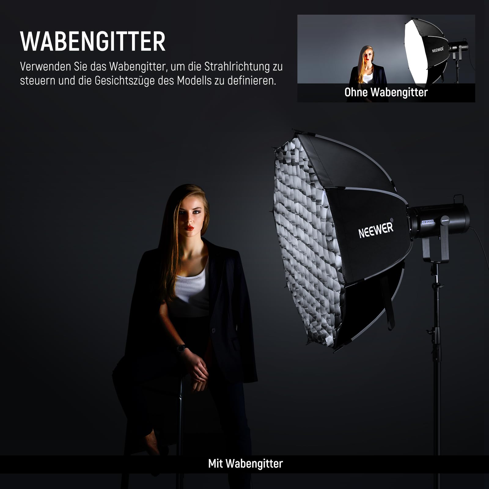 NEEWER 35,4'' Achteckige Octagonal Softbox, Quick Release Parabolic Softbox mit Bowens Mount, Gitter Tasche, kompatibel mit Aputure 120d, kompatibel mit Godox SL60w NEEWER Q4 AS600B CB300B Q300, NS92P