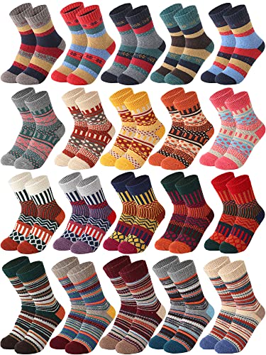 20 Pair Winter Womens Wool Socks: Warm & Thick for Hiking, Cold Weather & Christmas