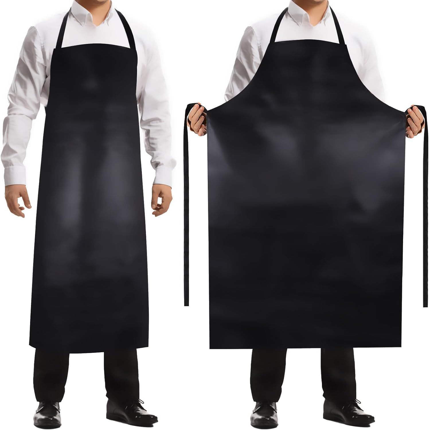 BURNTOP 2 Pack Waterproof Rubber Adjustable Apron 40" Aprons for Men Heavy Duty Chemical Resistant Work Apron Extra Long Grilling Aprons for Dishwashing Lab Butcher Cooking Kitchen Black