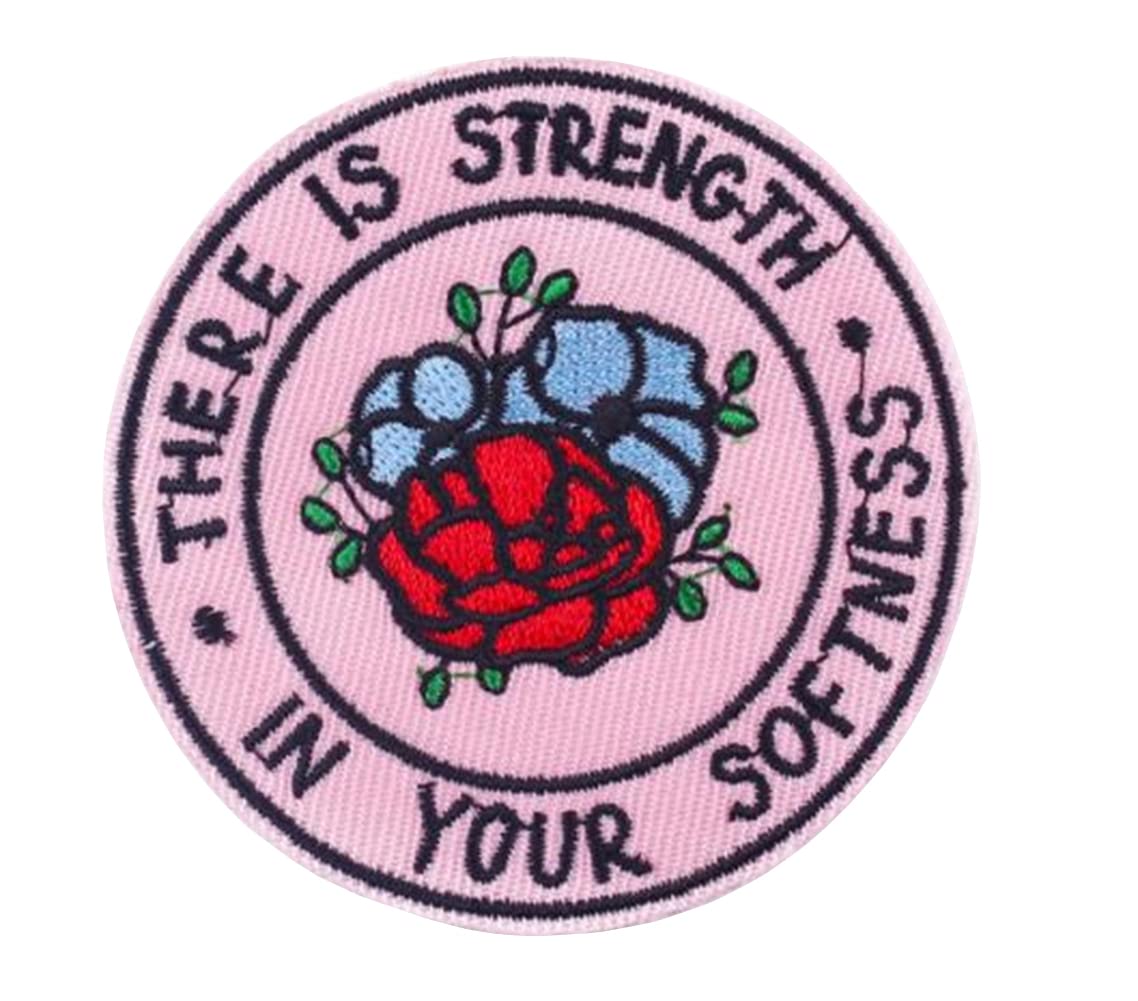 Red Rose Iron On Patches with There is Strength in Your Softness，Embroidered Iron On Patches Applique Decoration Patch for Jackets Jeans Backpacks Clothing