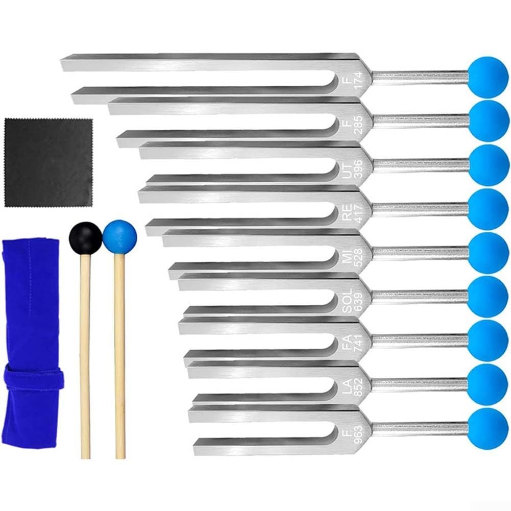 Stimmgabel-Set, 9-teilig, 174 Hz, 285 Hz, 396 Hz, 417 Hz, 528 Hz, 639 Hz, 741 Hz, 852 Hz, 963 Hz, für Heilung, Meditation, Chakra-Therapie