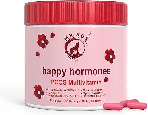 Happy Hormonas Multivitamínico PCOS para mujeres - Myo y D-Chiro Inositol 401, Omega-3, Vitamina D3, Zinc y Magnesio Equilibrio Hormonal, Ciclo y