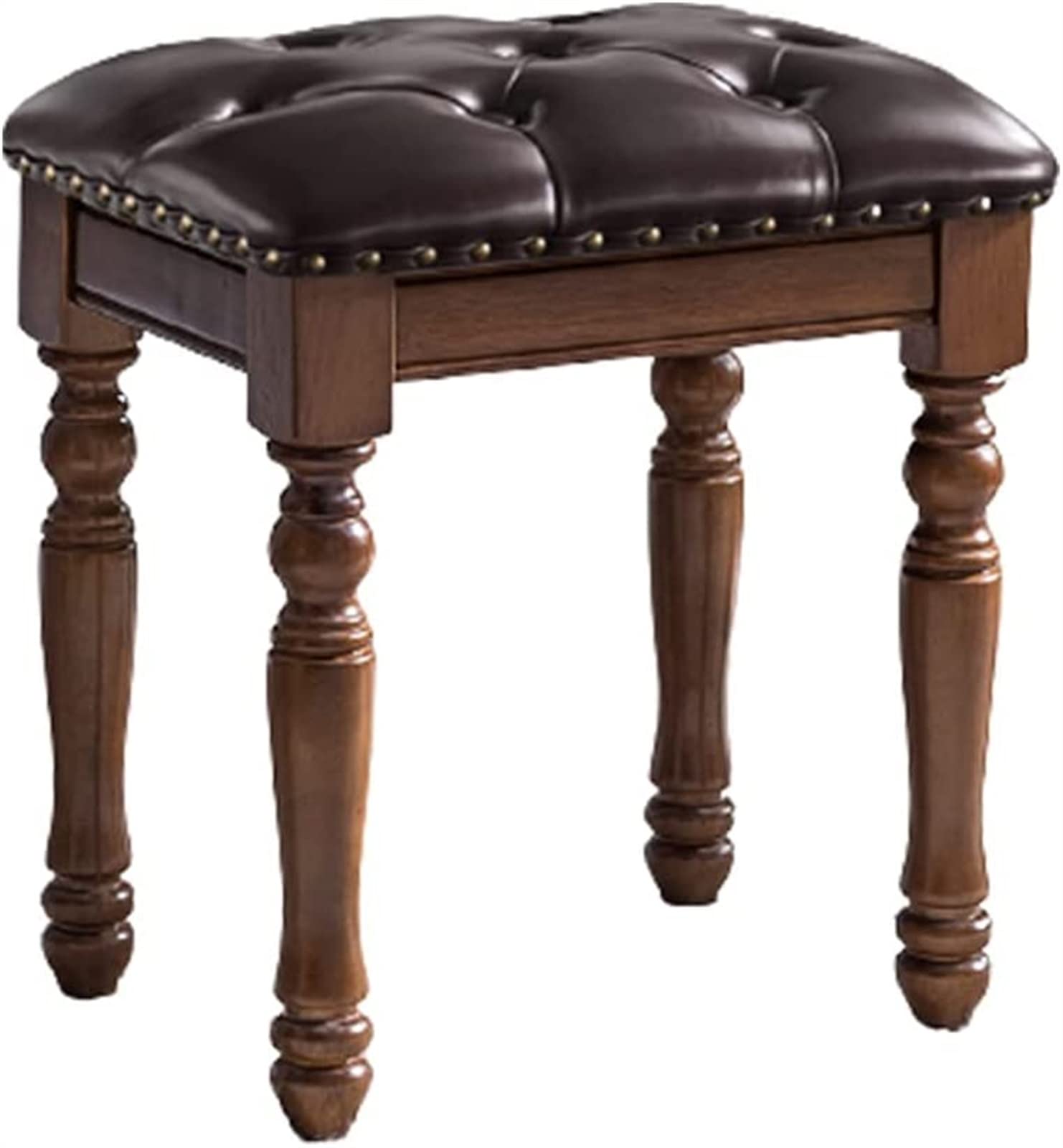 GRDDBZA Vanity Bench with Padded Cushion, Vanity Chair Wooden Dressing Stool Bedroom Dressing Stool Piano Stool Reception Room Stool Small Dining Stool Oak Stool Legs(Brown)