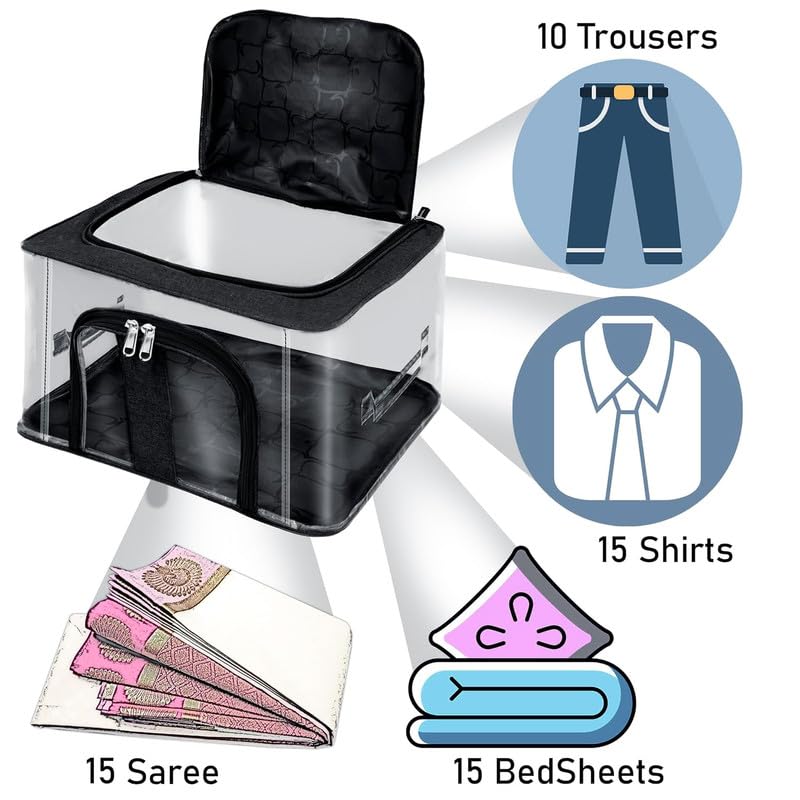Image of Shibui Storage Bags With Cover And Double Zipper Closure For Clothing Protector Wardrobe Organiser.Black(Pack of 3)