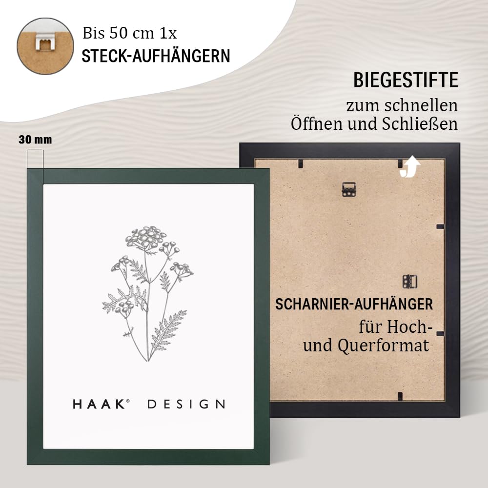 Haak Bilderrahmen modern stabil Miko Tannengrün Dunkelgrün 80 X 120 cm Rahmen für Bilder Urkunden Poster Puzzle Pastell Farben
