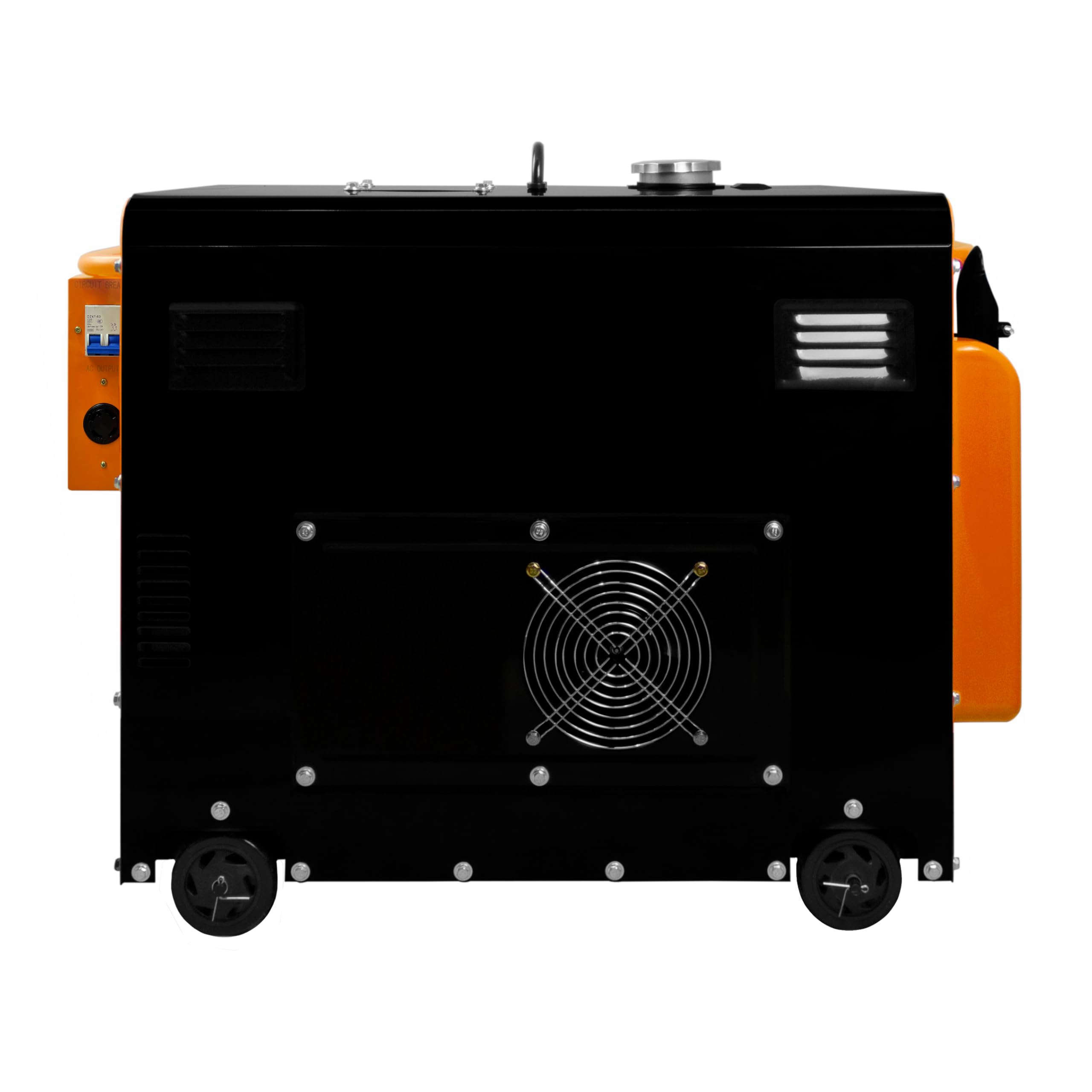 ATS 230V 230V jednofazowy cichy generator diesla 6 kVA 6500 W 13HP 115 V/230 V elektryczny rozruch zamknięta rama moc awaryjna 4 koła stal malowana proszkowo czarna pojemność 20 l zestaw narzędzi i