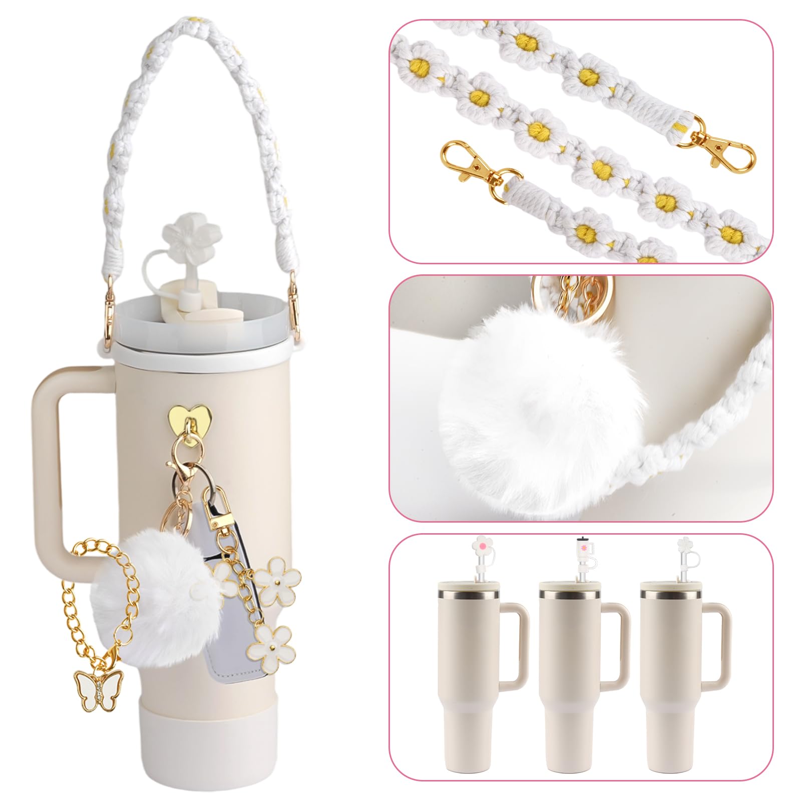 Stanley Cup Zubehör Set – Griffband, Silikon-Stiefel, Strohhalm-Abdeckung & Auslaufsichere Stopfen