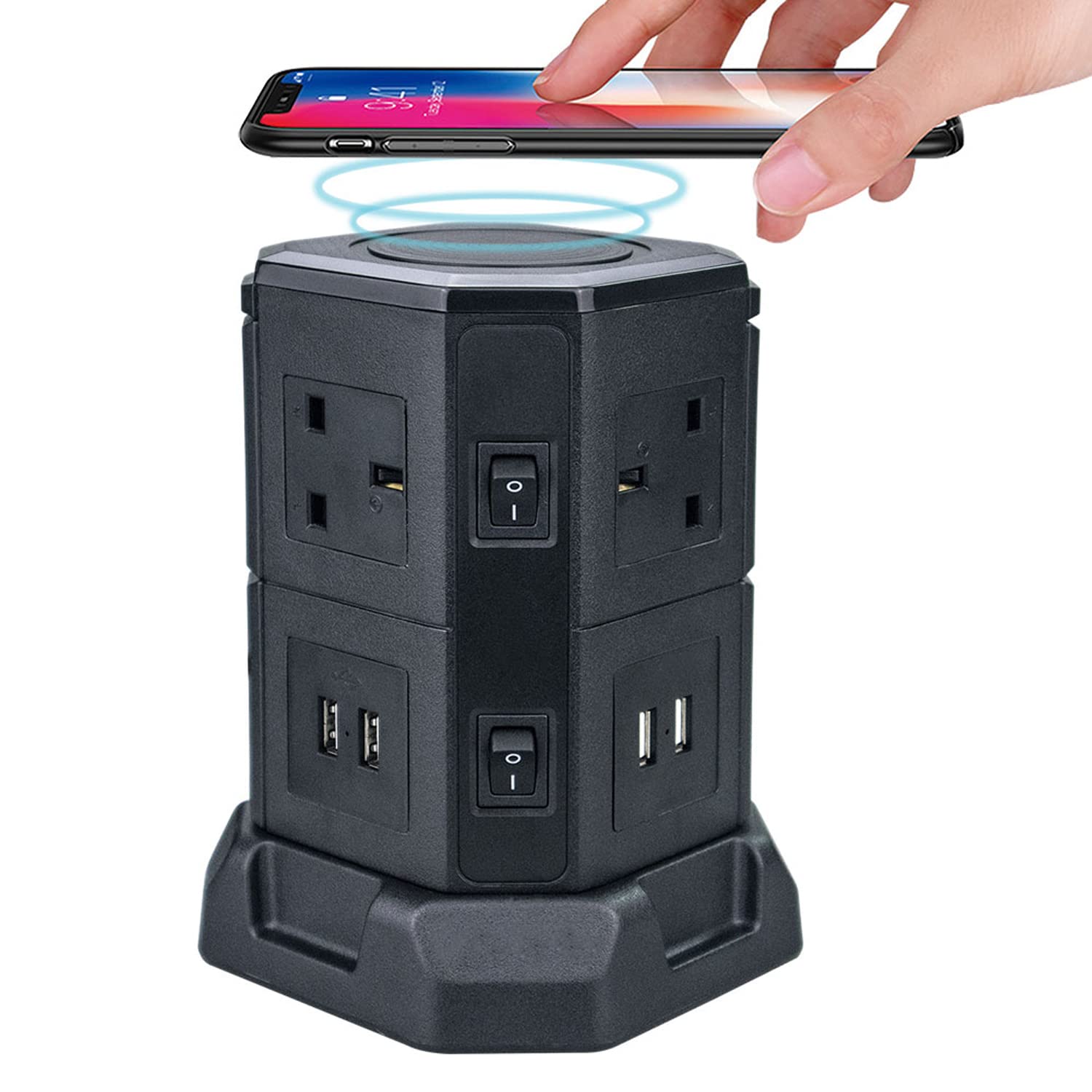 Buy MHA Wireless tower charger, Multi socket Power Strip Tower with 2M