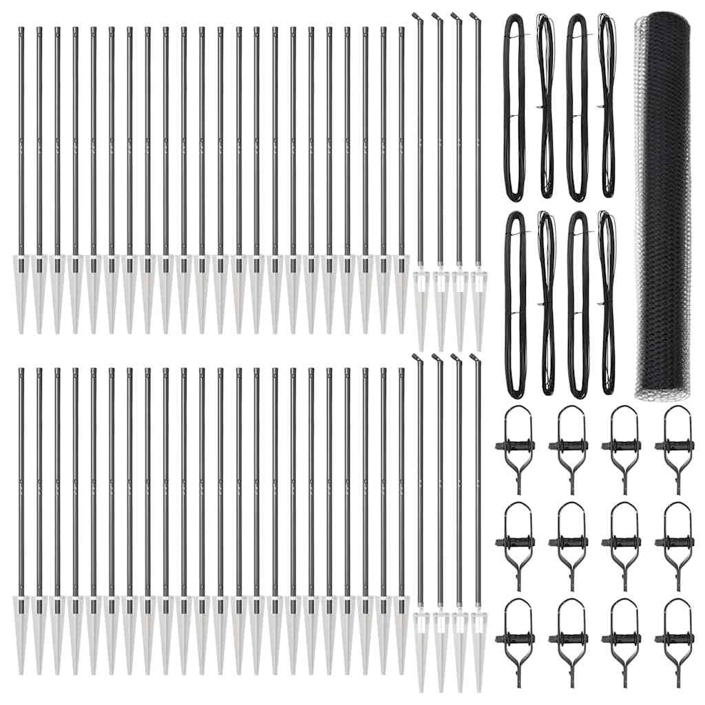 Grey Steel PVC Fence Post 100 x 1.2m with 13mm Mesh Outdoor Garden Security Barrier Weather Resistant Corrosion Proof Easy Assembly 104 Spike Posts Set
