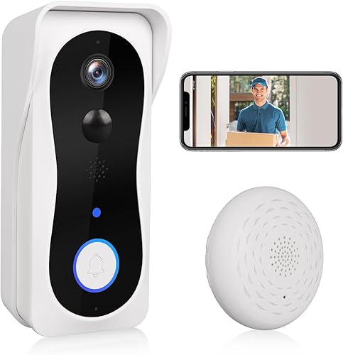 Putbopo Cámara de timbre, timbre inteligente con 1080P FHD, audio de 2 vías, visión nocturna, detección de movimiento PIR, notificaciones en tiempo