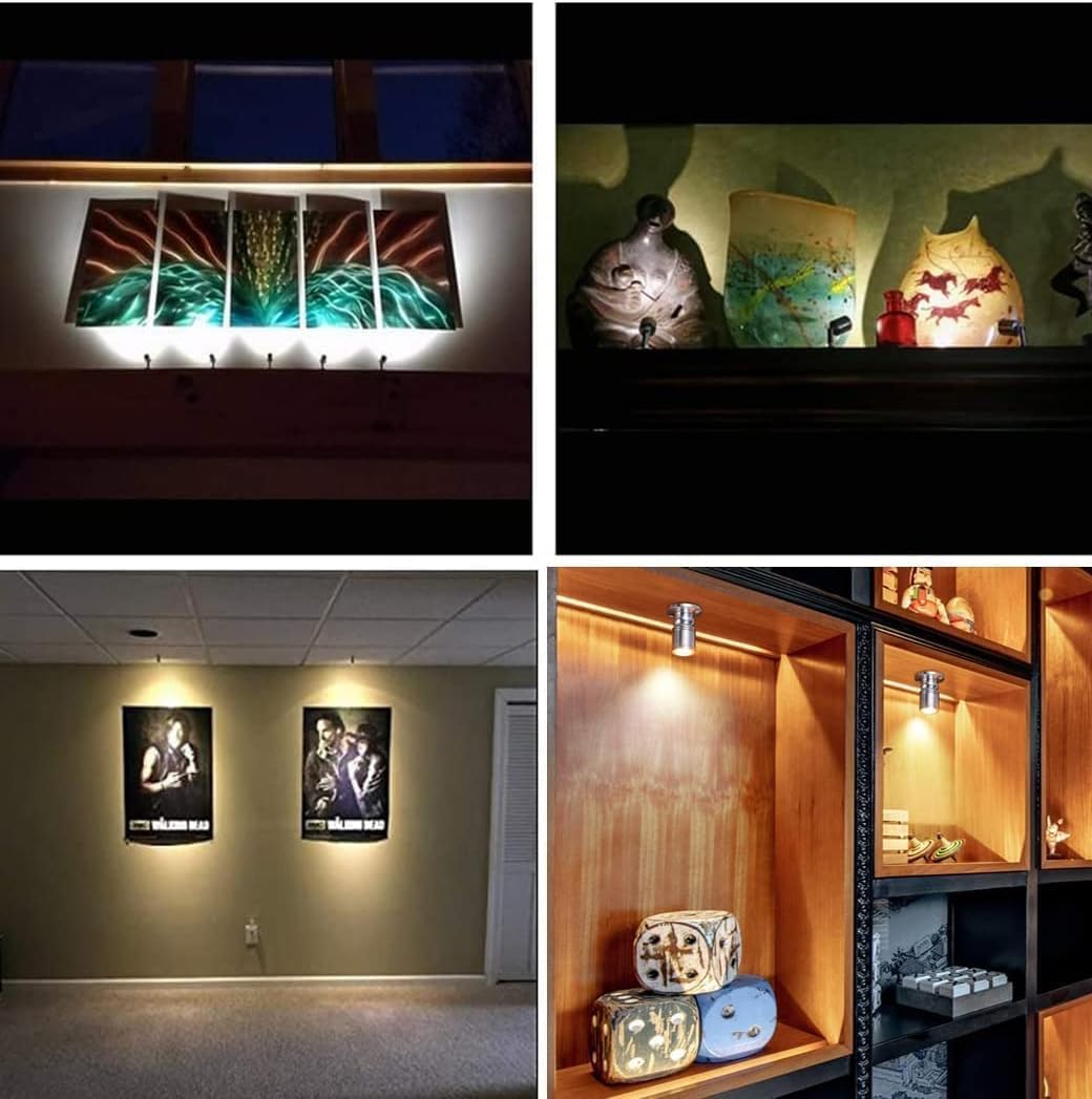 Cefrank Mini Spot Lights with Dimmer, Warm White 8 x 1W 360° Rotatable LED Spotlight Jewelry Cabinet Dimmable Wall Light, White Finish Shell (Pack-8, Warm White 3000K)