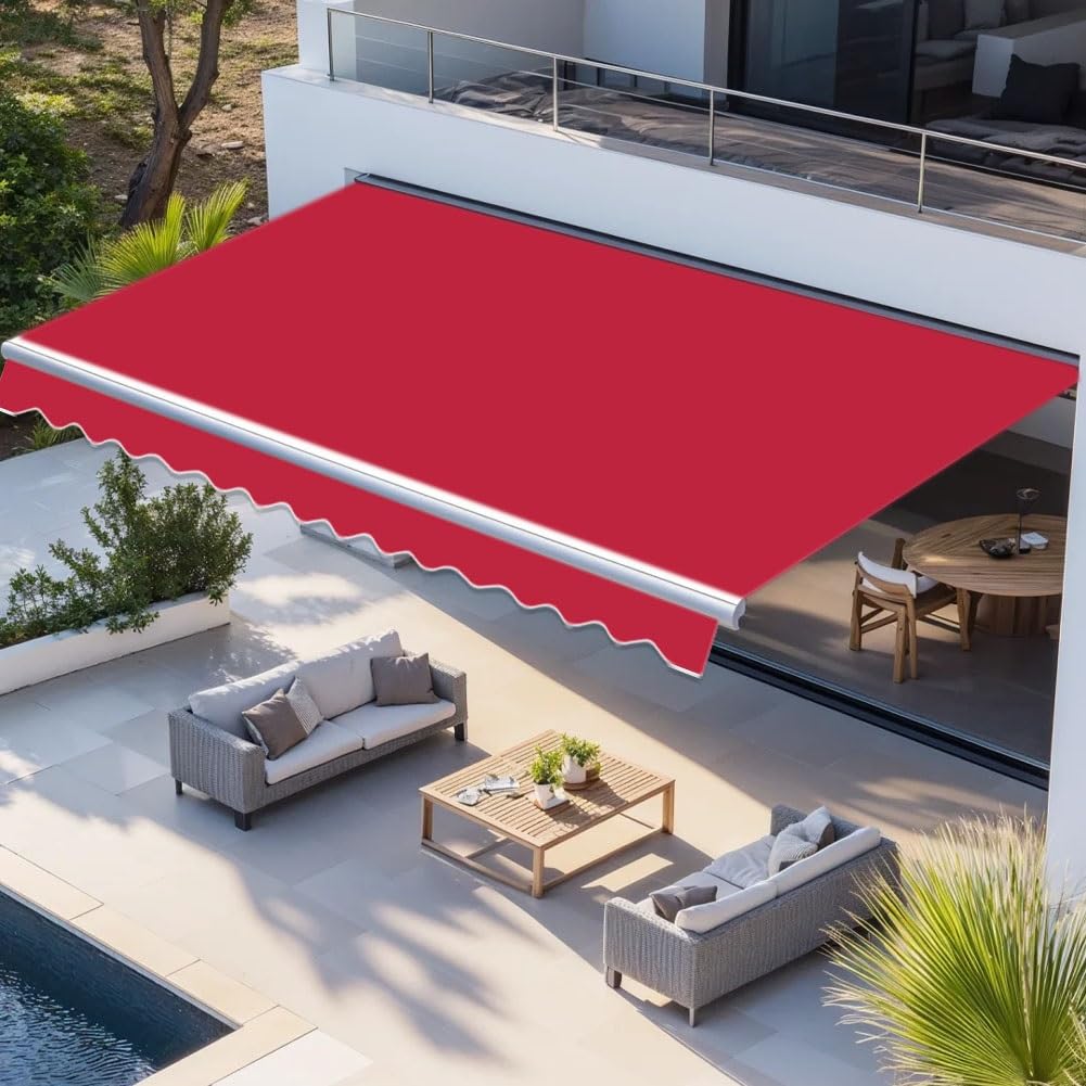 Wysuwana tkanina zastępcza markizy, osłona przeciwsłoneczna na patio, taras i balkon - poliester, pasuje do markiz od 2 m do 6 m (czerwony, 6,5 x 1,5 m)