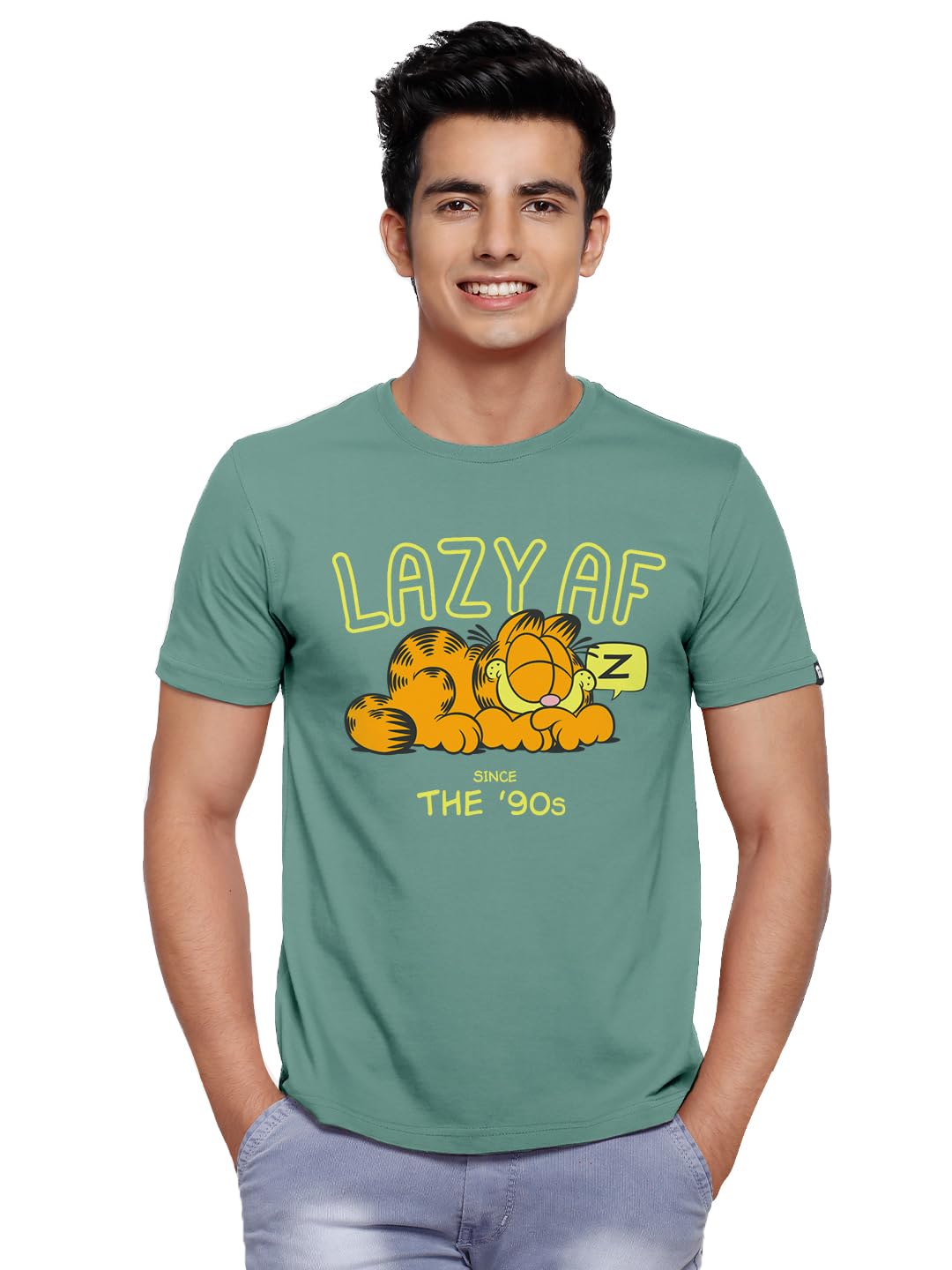 The Souled StoreGarfield: Lazy AF Mens and Boys Graphic Printed Cotton T-Shirts Green