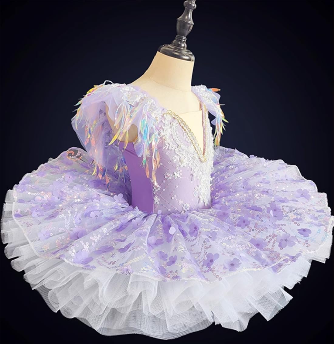 Vestido de Tutú de Ballet para Niñas, Falda de Baile con Borlas Y Lentejuelas, Mono de Ballet de Lago de Los Cisnes, Ropa de Fiesta Y Práctica. （160 cm）