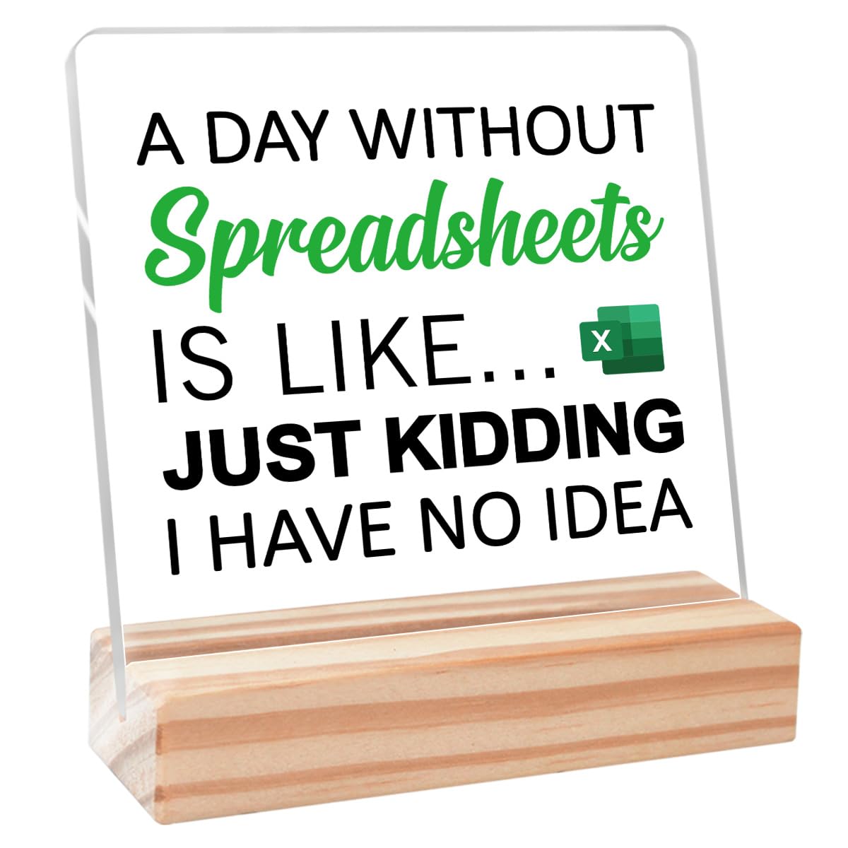 Acrylic Funny Office Signs,Funny Office Cubicle Gifts for Coworker Employee,Humor Office Gifts for Accounting Colleagues,A Day Without Spreadsheets is Like Acrylic Plaque Sign Desk Decor