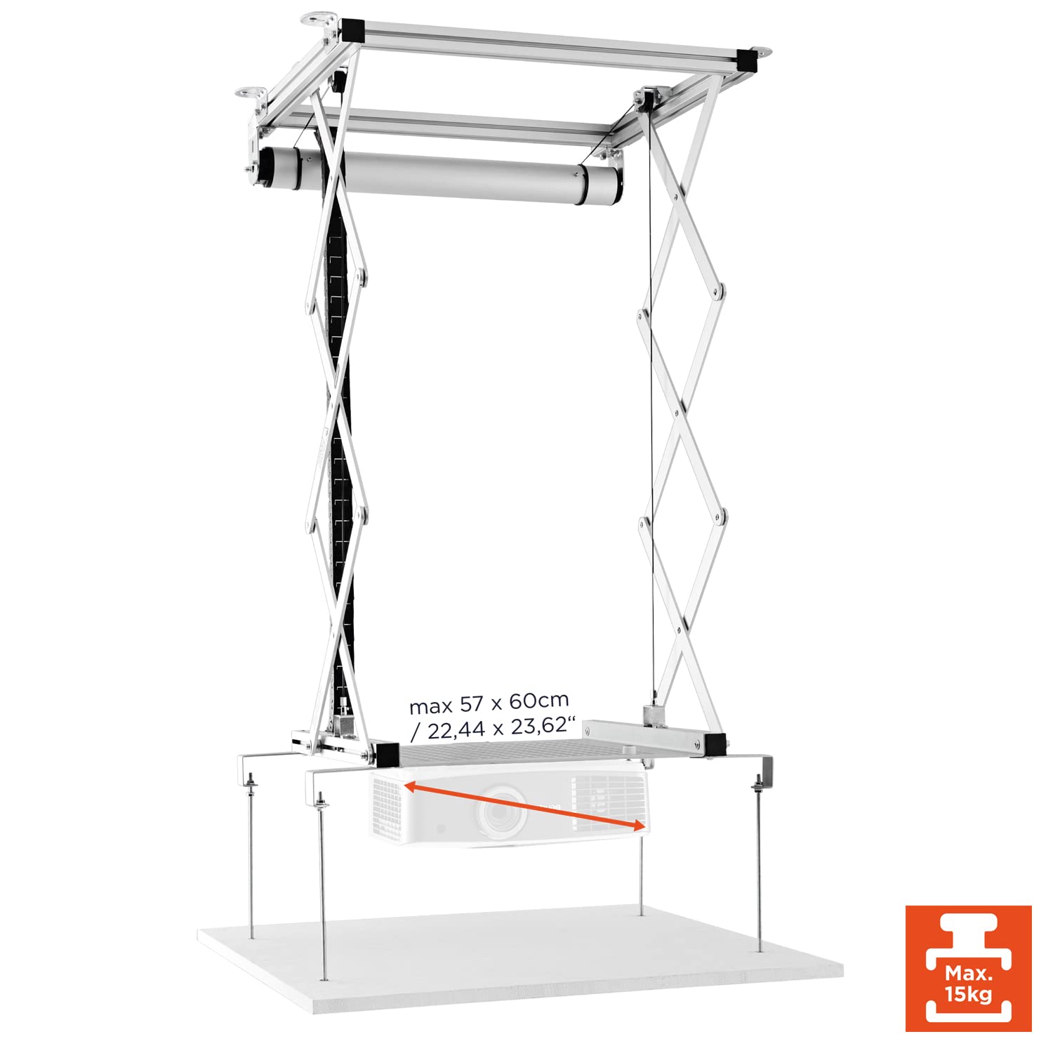 celexon elektrischer Beamer-Deckenlift PL1000 | Hub max. 90cm ausfahrbar | höhenverstellbare Projektor-Halterung zum Einfahren, bündiger Abschluss | für abgehängte Decken geeignet, inkl. Wandschalter