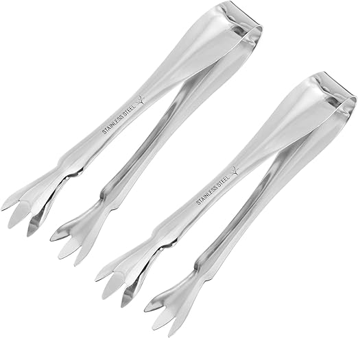 uxcell Serving Tongs, 2pcs 6 Inch - Stainless Steel Ice Tongs, Mini Sugar Tongs for Appetizers, Charcuterie, Dessert, Tea Party, Bar, Cafe (Silver)