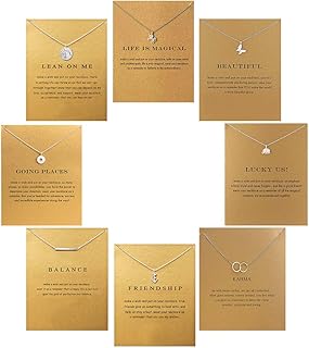 Qiuseadu 8Pack Friendship Unicorn Necklace Set Good Luck Elephant Pendant Chain Necklace with Message Card Party Favors Bi...