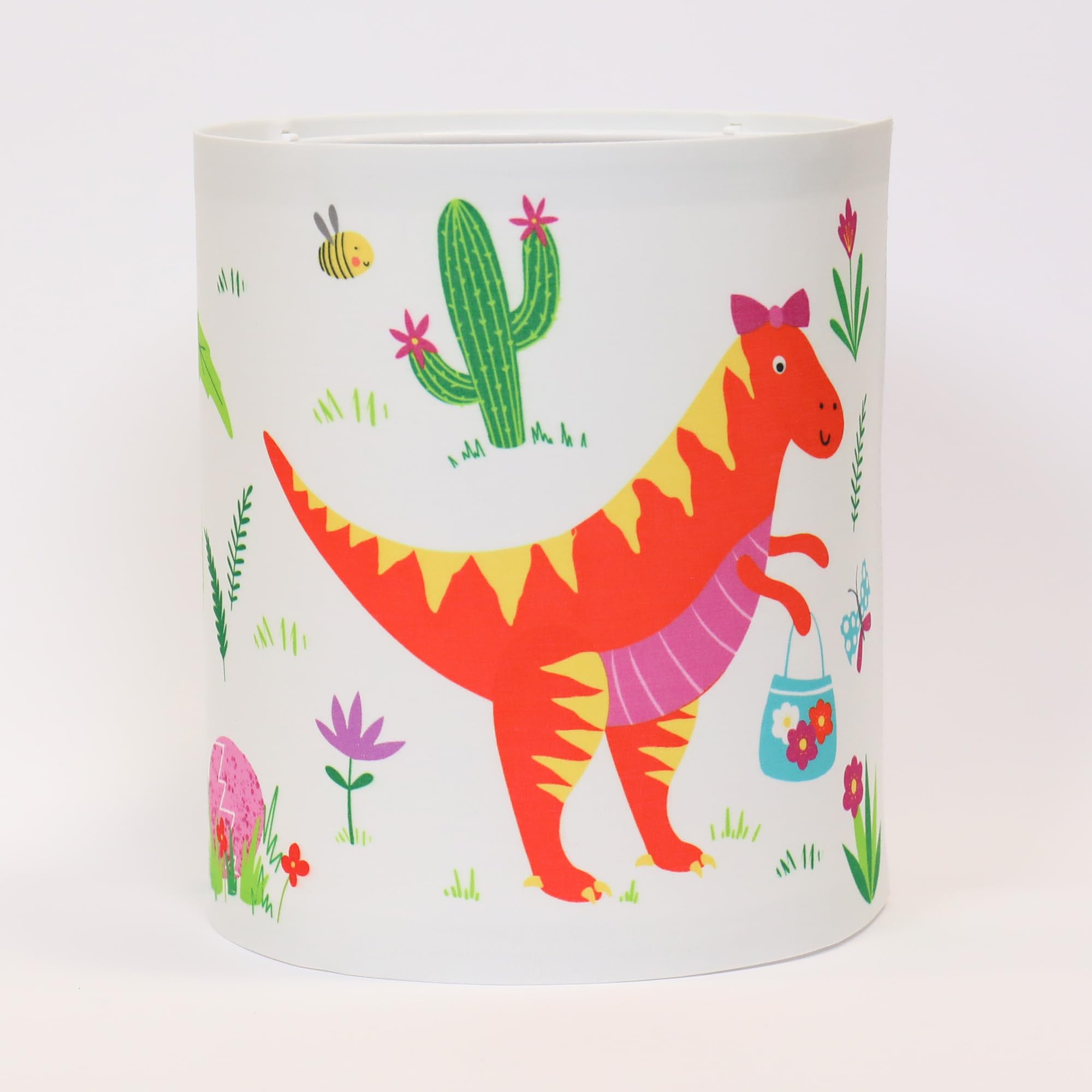 Happy Linen Company Girls Kids Daisy Dino Dinosaur Pink Cylinder Drum Table Lamp Shade Light Lampshade 18cm x 21cm