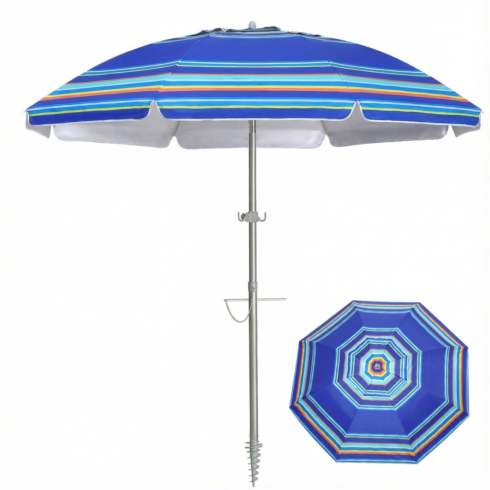 Photo 1 of ***MISSING PARTS***PASAMIC 7ft Beach Umbrella - Dark Blue Stripes