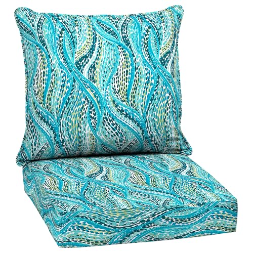 Image of Arden Deep Seat Outdoor Chair Cushion Set, 24 in x 24 in, Weather-Proof, Rain-Proof, Fade Resistant Patio Cushion Set for Chair, Sofa, and Couch Teal Ariel