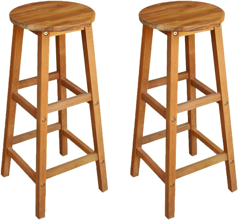 3 Piece Solid Acacia Wood Balcony Bar Set with Rectangular Table and Two Stools, Durable Outdoor Furniture with Footrests for Patio and Garden, Weather-Resistant Oiled Finish
