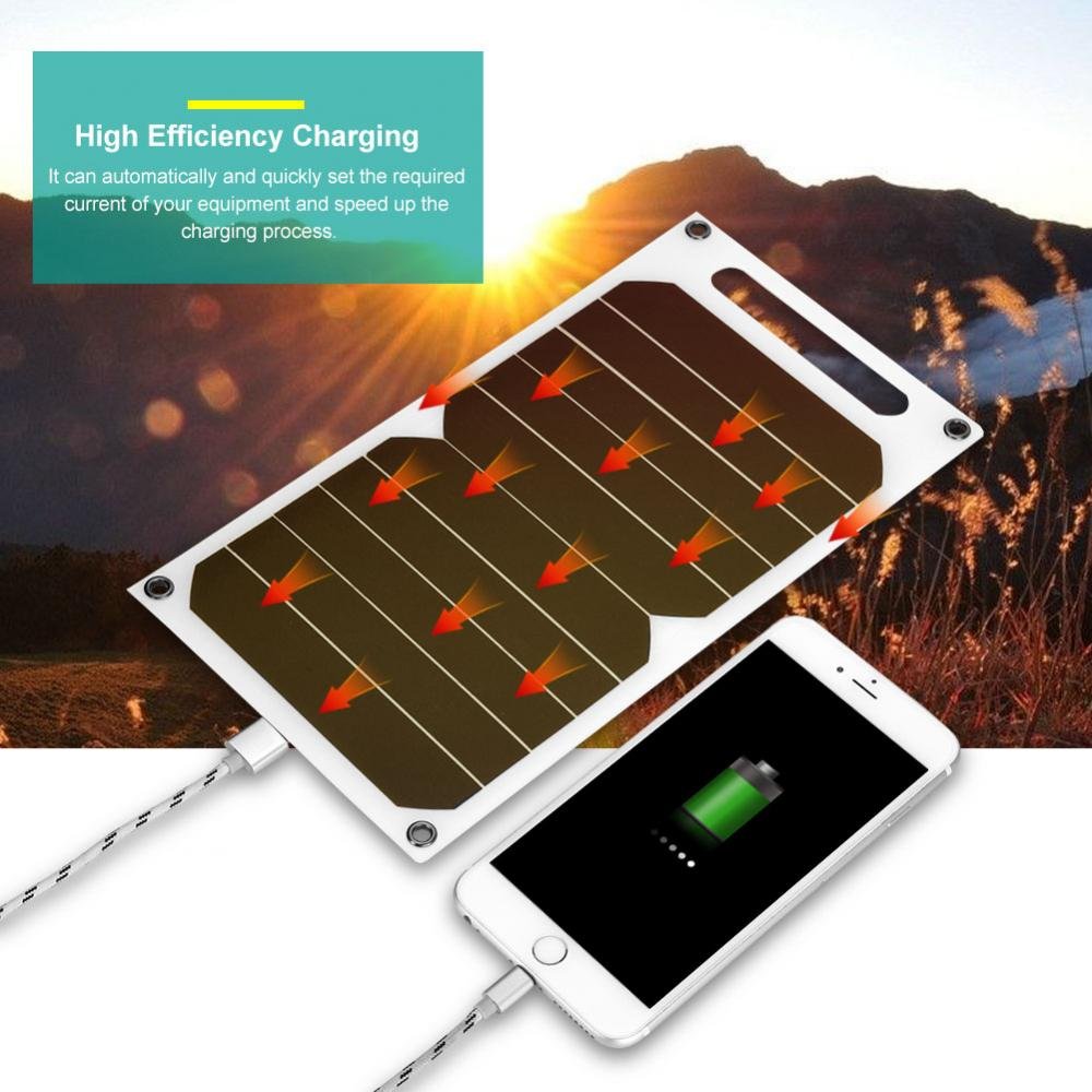 Chargeur Panneau Solaire Portable 10W Ultra-Mince Imperméable IP62 Haute Efficacité avec Port USB 5V 1200mAh