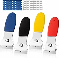 Rechabite 4-Pack Razor Blade Scraper with 20 Metal & 20 Plastic Blades - Multi-Purpose Remover for Stickers, Paint, Caulk, Grease on Glass, Windows, Stovetop