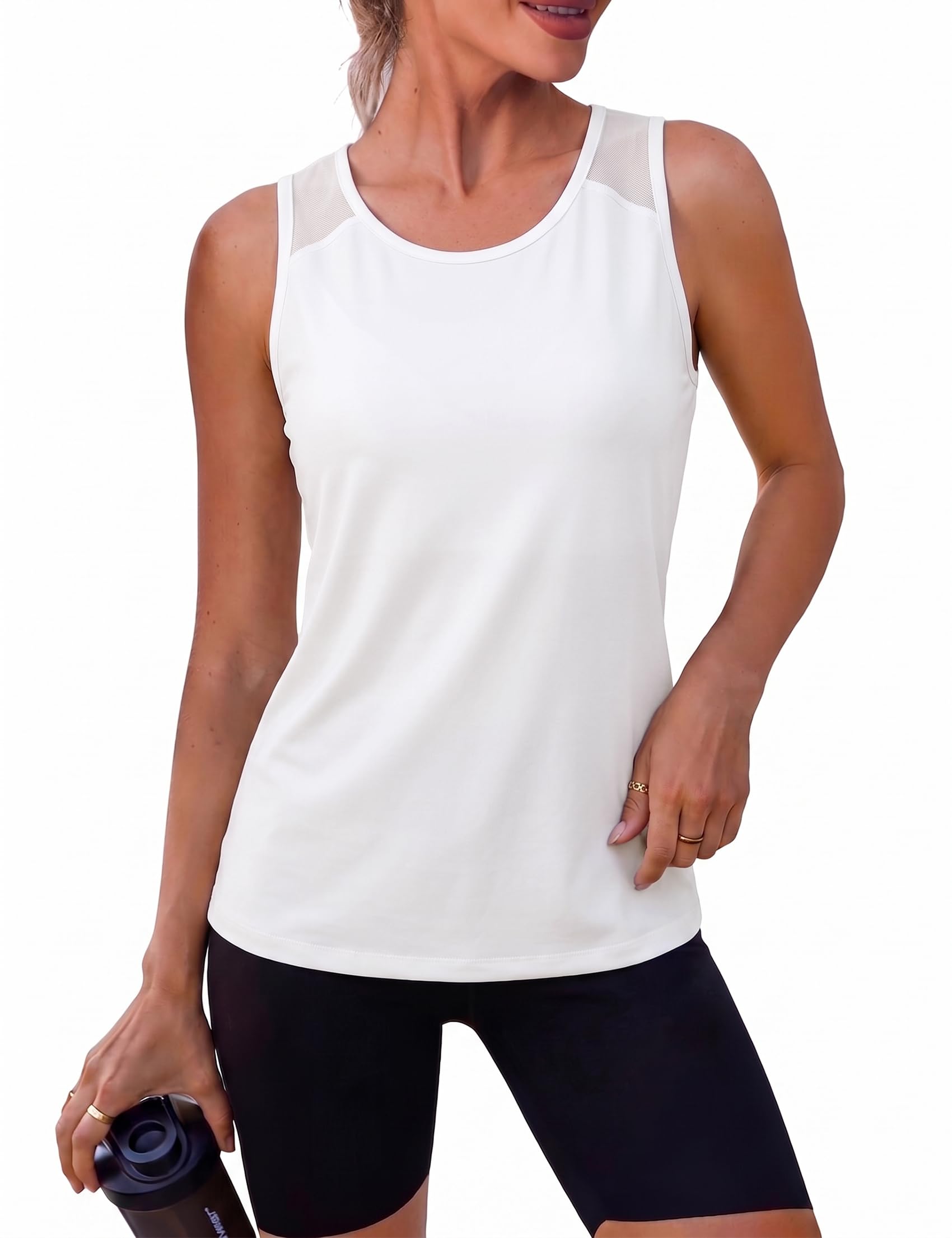 Wayleb Camiseta Deportiva Mujer de Tirantes sin Mangas con Malla Transpirable Ligera para Fitness Yoga Running S-3XL — view 15